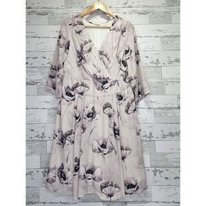 eShakti Women Purple Poppy Floral V-Neck Midi Dress‎ 1X 18W Smocked